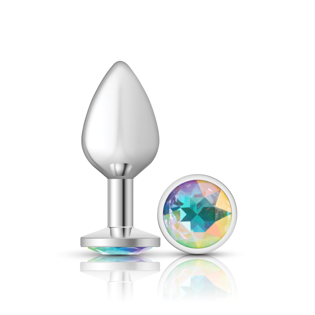 Cheeky Charms-Silver Metal Butt Plug- Round-Clear-Medium VB-CC9115